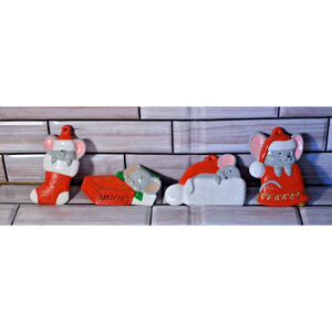 Four Mice Hand made Hand Painted Mouse Christmas Plaster Ornaments